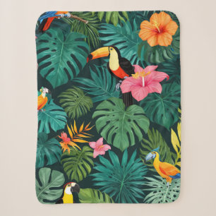 Tropical Paradise Oerwoud Pattern Sherpa Deken