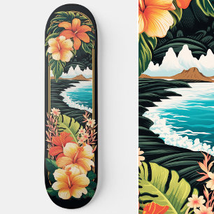 Tropical Paradise Strand & Bloemen Kunst Skateboard