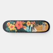 Tropical Paradise Zee Beach & Flowers Art Skateboard (Horizontaal)