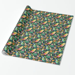 Tropical Parrot Birthday Wrapping Paper Cadeaupapier