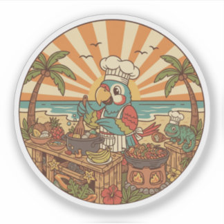 Tropical Parrot Chef - Retro Beach Cookout Vibe Sticker