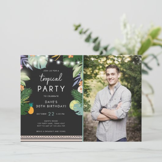 Tropical Party Luau Aloha Man Invitation d'anniver (Debout devant)