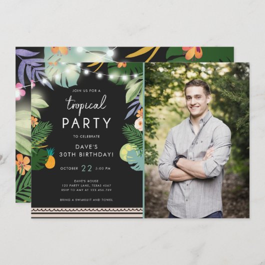 Tropical Party Luau Aloha Man Invitation d'anniver (Devant / Derrière)