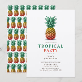 Tropical Party with retro pineapple Invitation Kaart