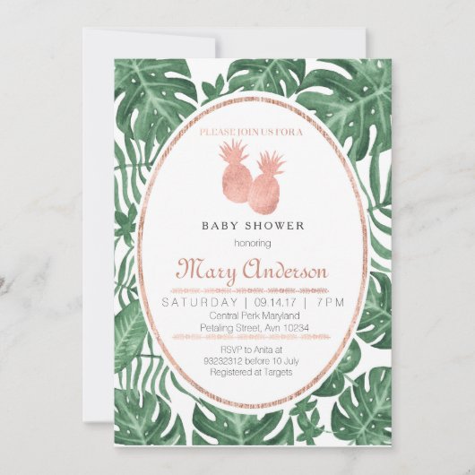 Tropical Pineapple Baby shower uitnodiging (Voorkant)