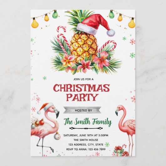 Tropical Pineapple Christmas Invitation Kaart (Voorkant)