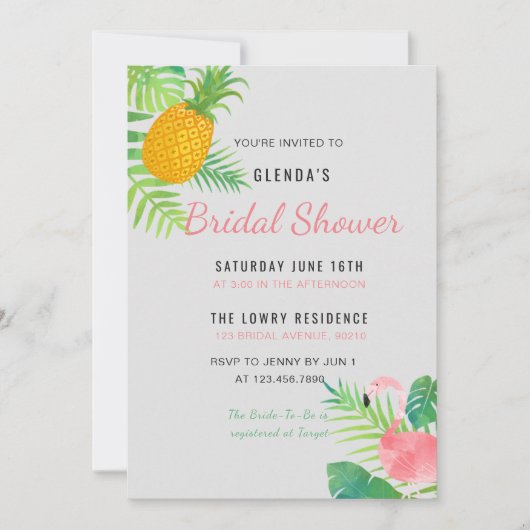 Tropical Pineapple Flamingo Vrijgezellenfeest uitn Kaart (Voorkant)