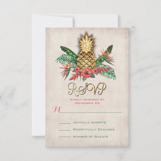 Tropical Pineapple RSVP kaarten (Voorkant)