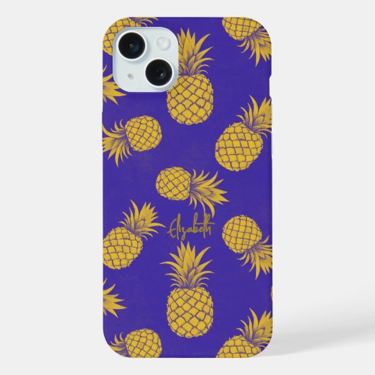 Tropical Pineapple with Name – Watercolor Style iPhone Hoesje (Achterkant)