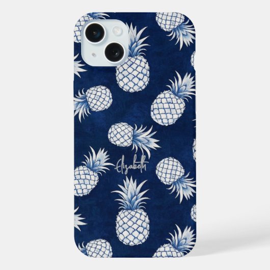 Tropical Pineapple with Name – Watercolor Style iPhone Hoesje (Achterkant)