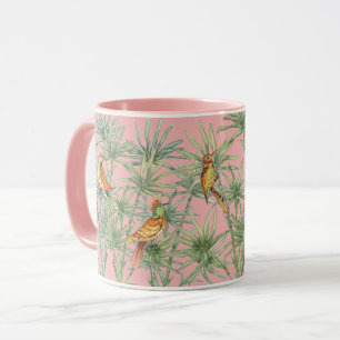 Tropical Pink Birds Bamboo Chinoiserie  Mok