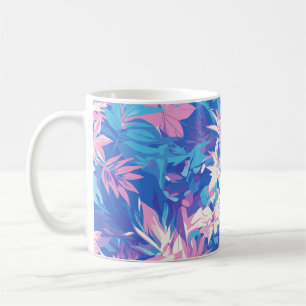 🌺 Tropical Pink & Blue Floral Pattern - Fresh Koffiemok