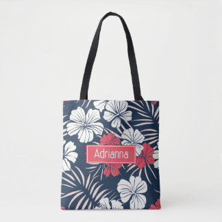 Tropical Pink en Navy Bloemen Draagtas