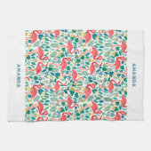 Tropical Pink Flamingo an tropical leaves pattern Theedoek (Horizontaal)