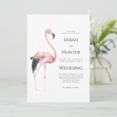 Tropical Pink Flamingo Beach Wedding Kaart (Staand voorkant)