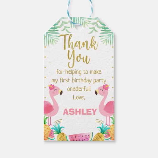 Tropical Pink Flamingo Favor Dank u Label Cadeaulabel (Voorkant)