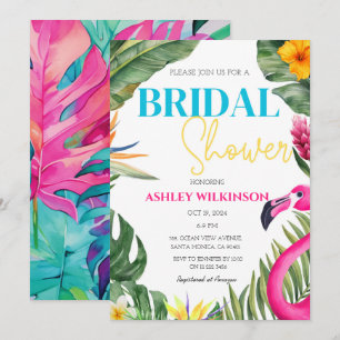 Tropical Pink Flamingo Floral Beach Vrijgezellenfe Kaart