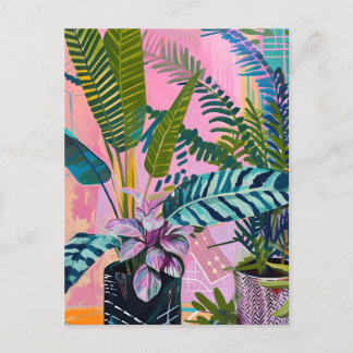 Tropical pink flamingos set against lush green feestdagenkaart