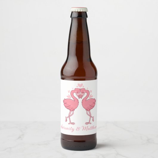 Tropical Pink Flamingos Summer Beach Wedding Bier Etiket (Voorkant)