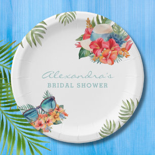 Tropical Pink Floral Beach Vrijgezellenfeest Papieren Bordje