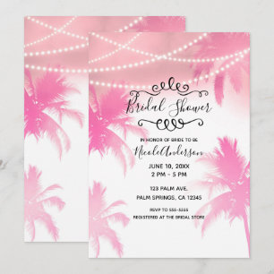 Tropical Pink Palm Trees & Lights Vrijgezellenfees Kaart