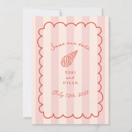 Tropical Pink Stripe Seashell Save The Date