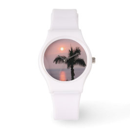 Tropical Pink Sunset Sky en Palm Sporty Watch Horloge