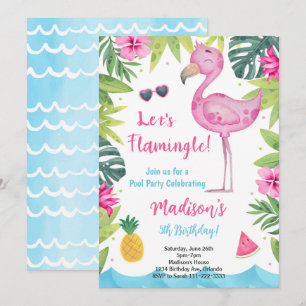 Tropical Pink Waterverf Flamingo Verjaardagsuitnod Kaart