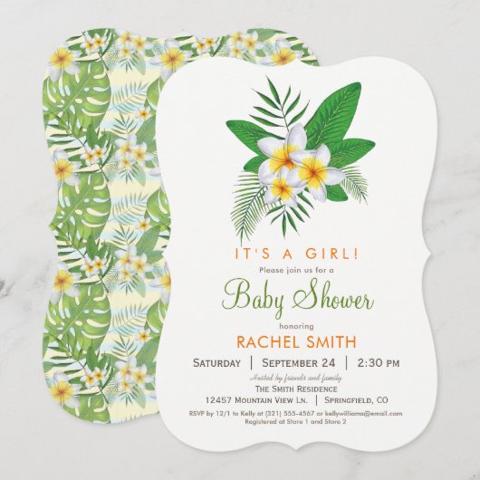 Tropical Plumeria Baby shower Invitation Kaart (Voorkant / Achterkant)