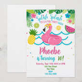 Tropical Pool Party Pink Flamingo Invitation (Devant / Derrière)