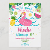 Tropical Pool Party Pink Flamingo Invitation (Devant)