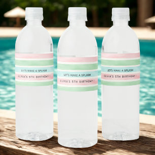 Tropical Pool Party   Roze groen blauw Waterfles Etiket