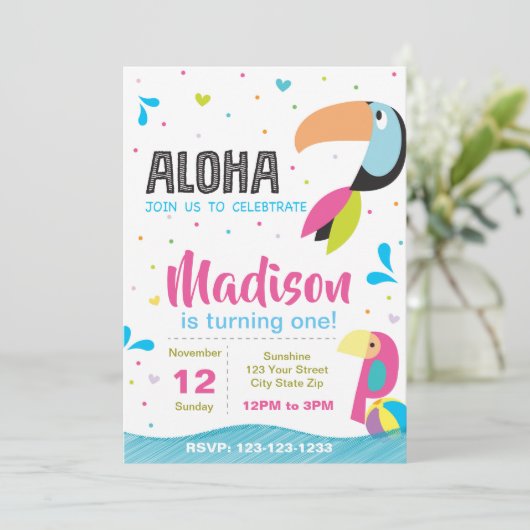 Tropical Pool Party Verjaardag uitnodiging (Staand voorkant)