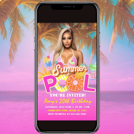 Tropical Pool Party Verjaardag Uitnodiging Flyer
