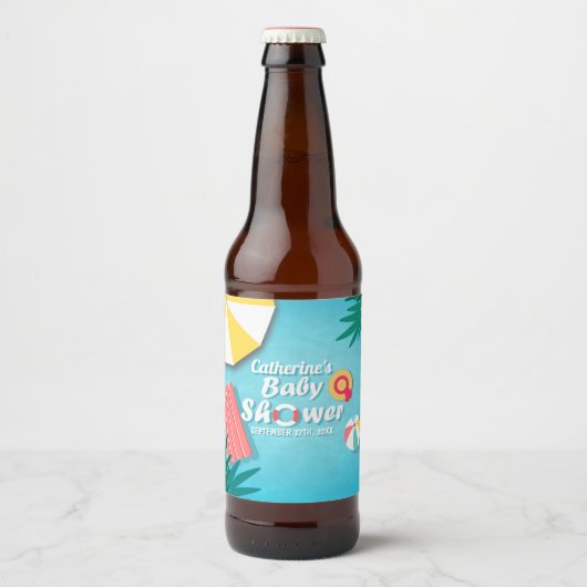 Tropical Pool Party Zomer Baby shower Bier Etiket (Voorkant)