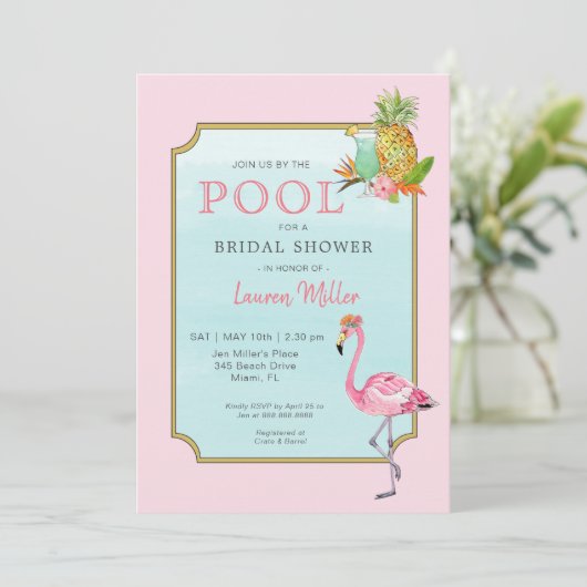 Tropical Poolside Bridal shower Invitation (Debout devant)