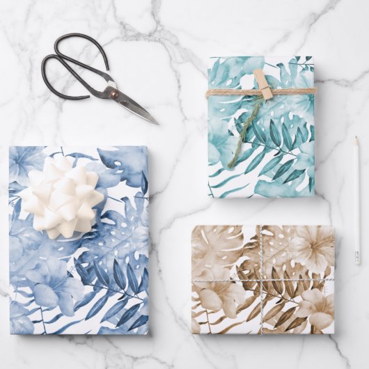 Tropical Purple Blue Cream Floral Feuille Annivers (Recto)