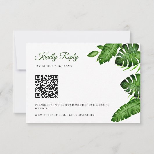 Tropical QR Code RSVP Monstera Leaves Wedding (Devant)