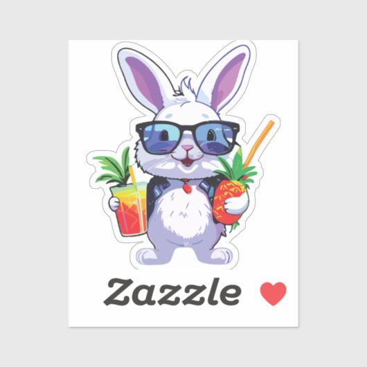 Tropical Rabbit Sticker with Pineapple and Sunglas (Vel)