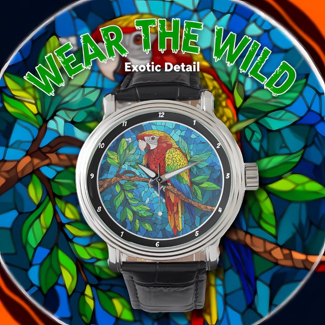 Tropical Radiance" - Stained Glass Macaw Horloge (Creator heeft geüpload)