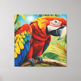 Tropical Red Macaw, Exotic Bird in Vibrant Colors  Canvas Afdruk