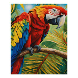 Tropical Red Macaw, Exotic Bird in Vibrant Colors  Perfect Poster