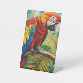 Tropical Red Macaw, Exotic Bird in Vibrant Colors  Reclamebord Met Voetstuk