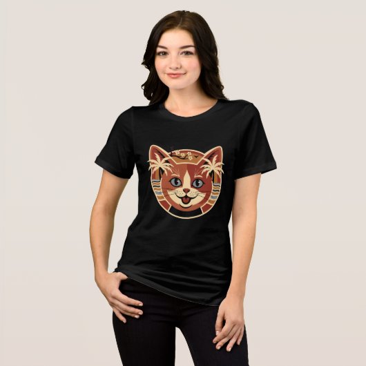 Tropical Retro Cat Design Tri-Blend Shirt (Voorkant volledig)