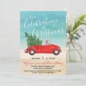 #Tropical rode auto #Christmas viering Kaart (Staand voorkant)