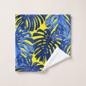 Tropical Royal Bleu Jaune Monstera Jungle Feuilles (Gant de toilette)