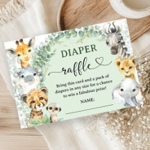 Tropical Safari Animals Baby Shower Diaper Raffle