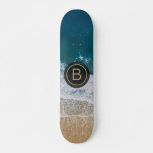 Tropical Sandy Beach Turquoise Zee Golden Monogram Skateboard