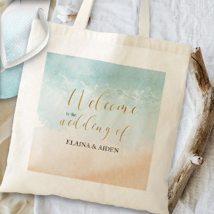 Tropical Sandy Ocean Beach Bruiloft Welkom Tote Bag