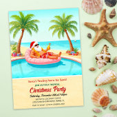 Tropical Santa Christmas Pool Party Invitation Kaart